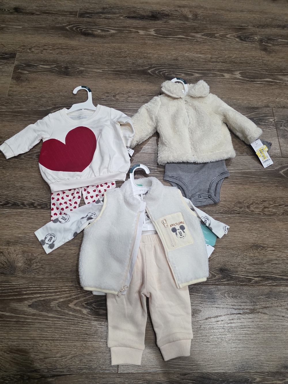Carter's Baby Girl Neutral Cream & Red Heart 4-Piece Outfit Set